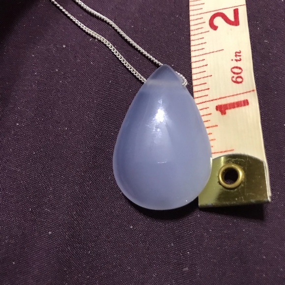 New Sterling Silver Blues Teardrop Blue Chalcedony Necklace Pendant Crystal - Picture 7 of 15
